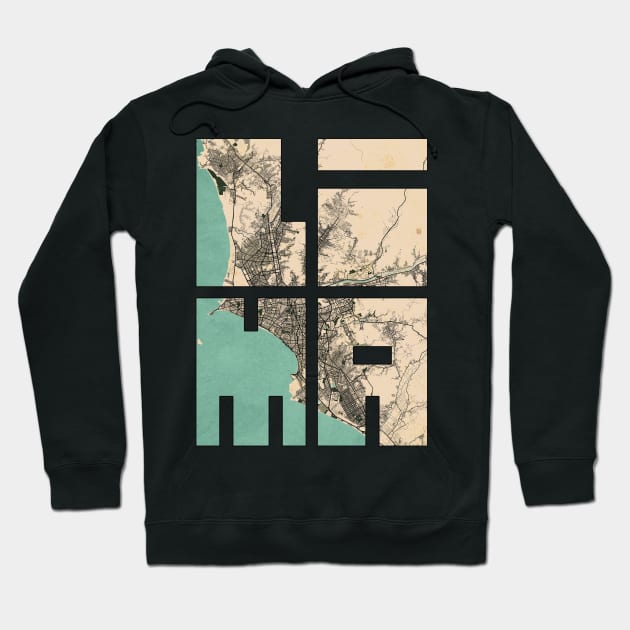 Lima, Peru City Map - Vintage Hoodie by deMAP Studio